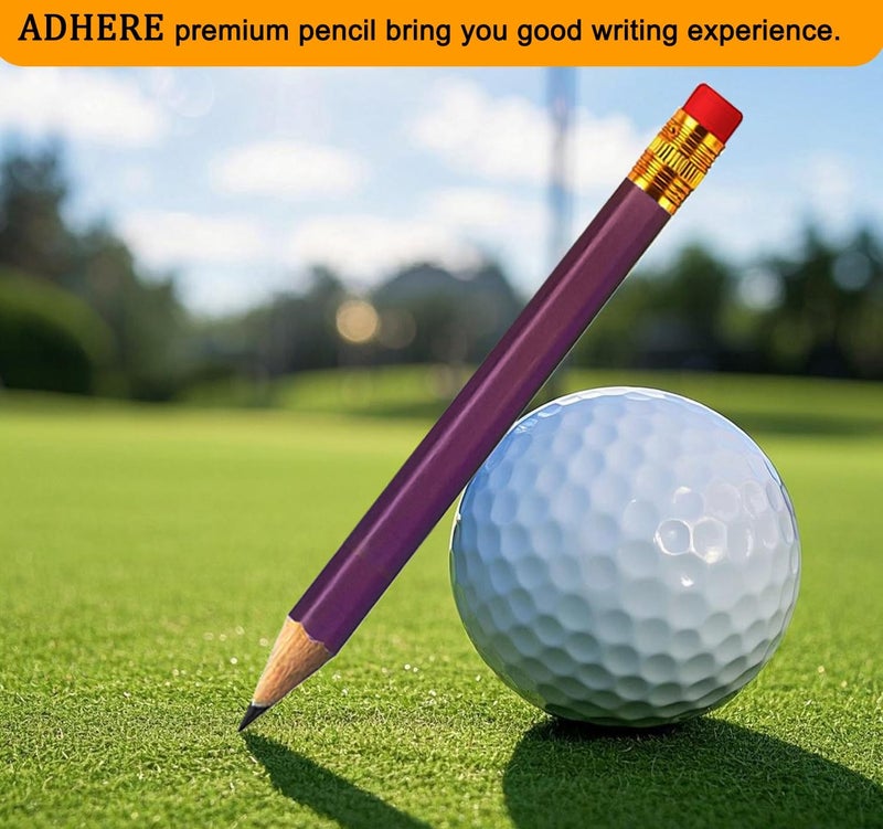 Adhere 25pcs Golf Pencils with eraser Hexagon Wooden Pencils Graphite 2B for Golf Event Scoring,Classroom,Wedding,Company Meetings,Pew, Pocket(Purple) - Image 3